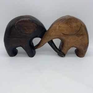 Wooden Elephants Love Intertwined‎ Carved Pair